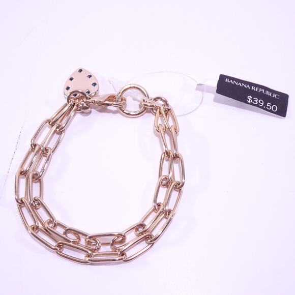 Banana Republic Double Paper Clip Link Puffy Heart Rainbow Bracelet NWT 38 - Picture 2 of 5